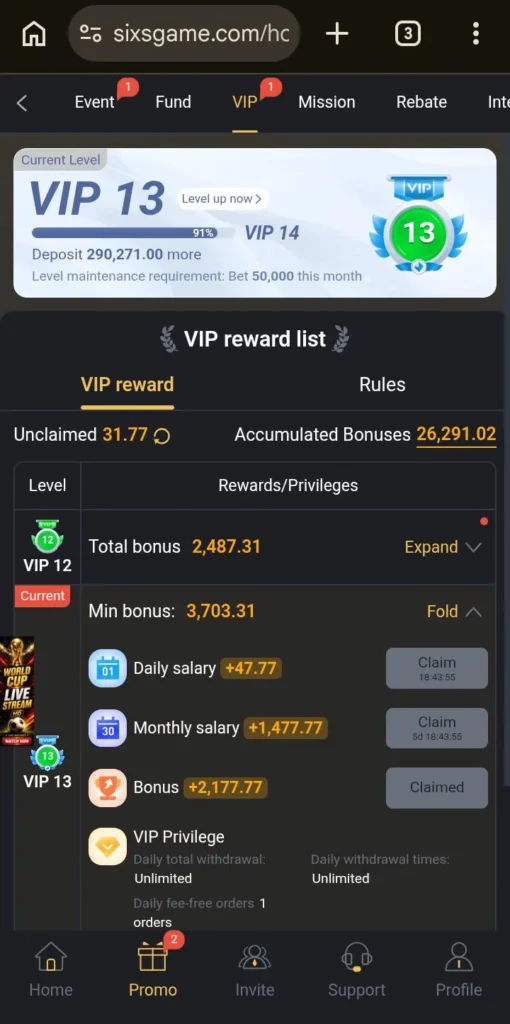 Six Game Real VIP Reward Proof