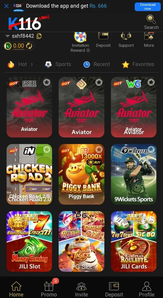 K116 Game interface