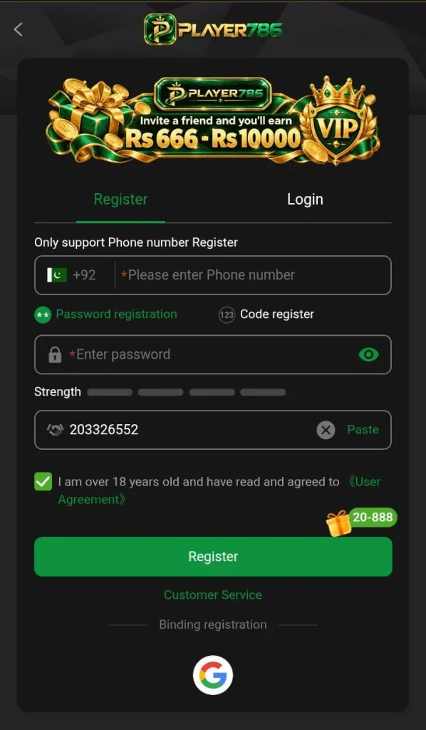 player786 game registration image